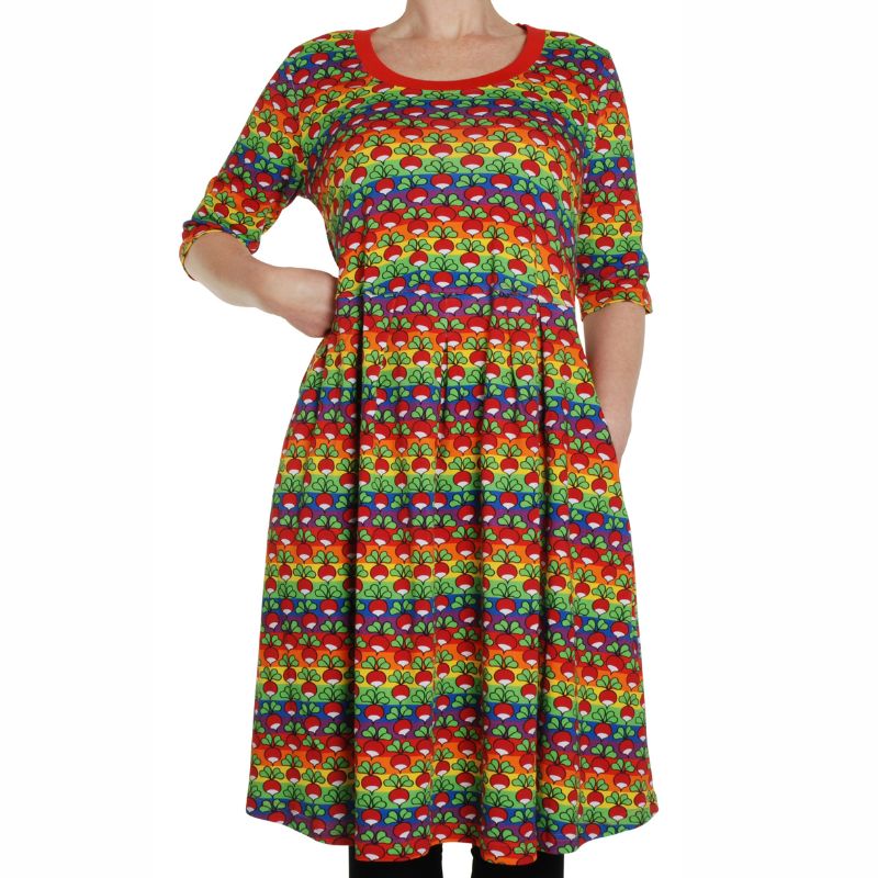 DUNS Sweden Adult Radish U-Neck Dress - Rainbow Stripe