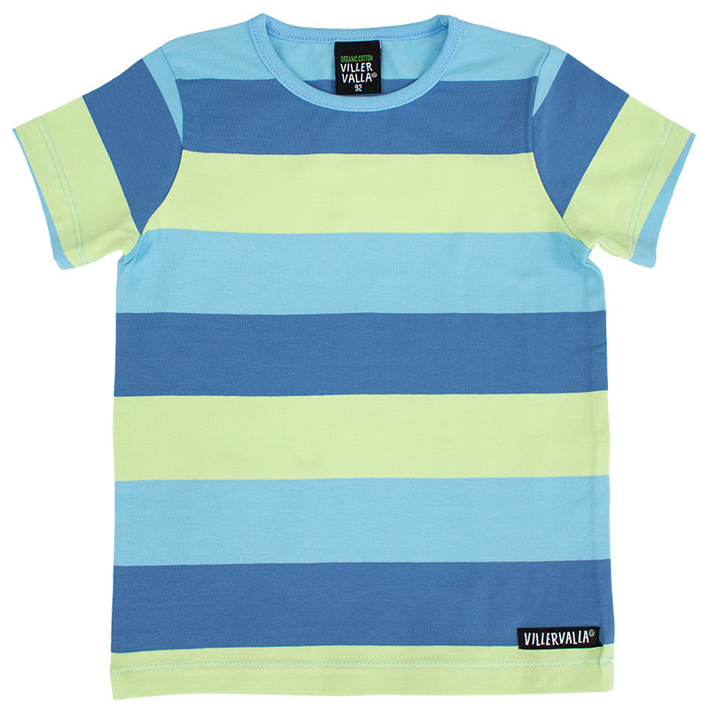 Villervalla Kids Multi-Stripe T-Shirt - Surf Blue