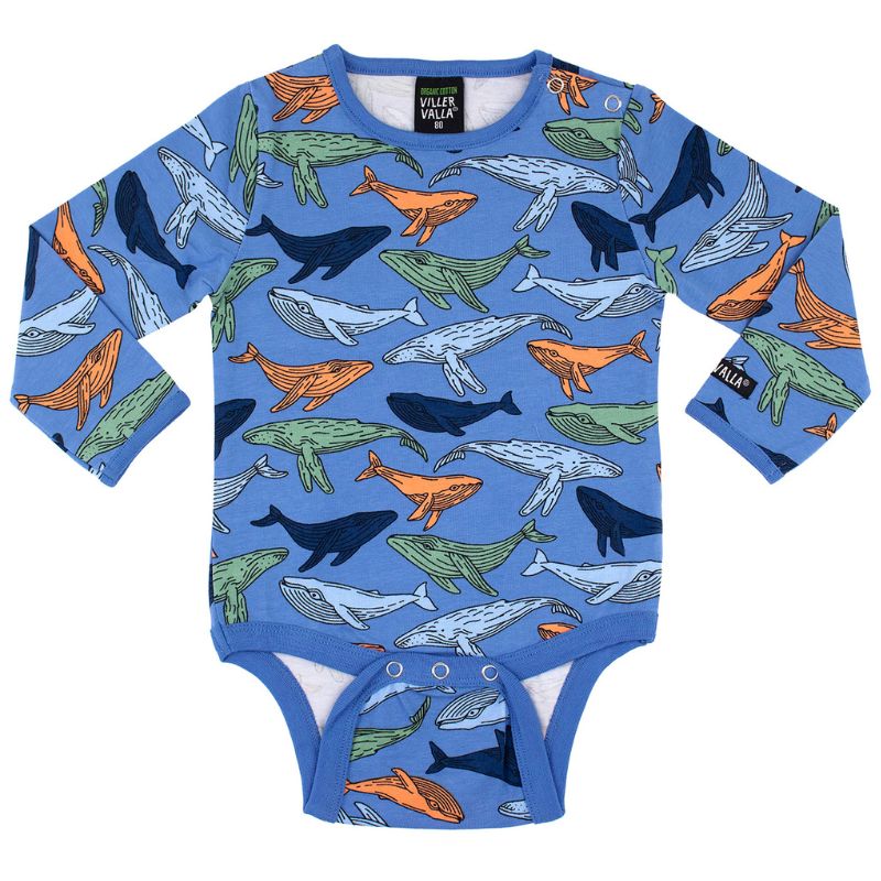 Villervalla Whale Print Bodysuit - Long Sleeve - Nautic Blue