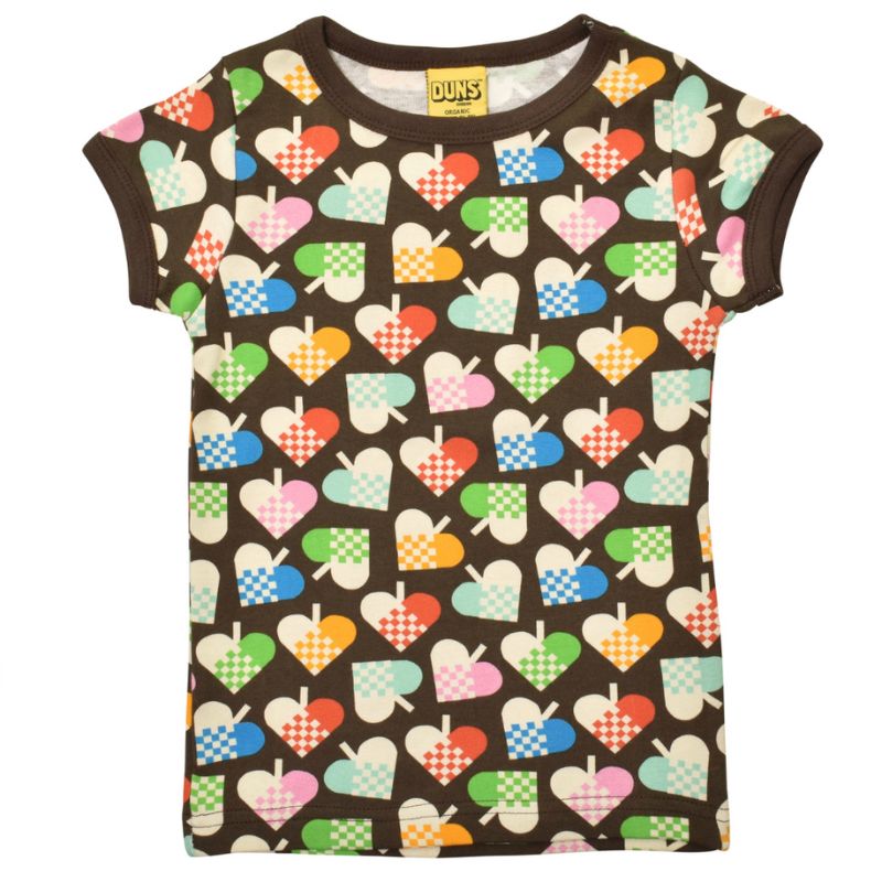 DUNS Sweden Kids Hearts T-shirt - Dark Brown