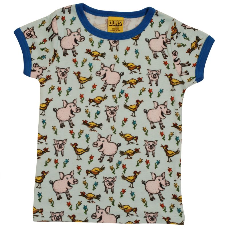 DUNS Sweden Kids Pigs and Chicks T-shirt - Skylight Blue