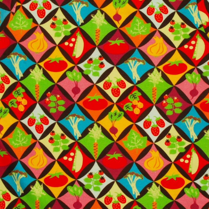 Closeup of DUNS Sweden Harlequin Veggies print