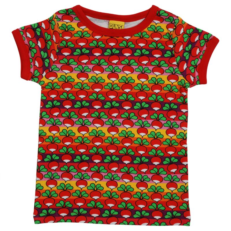 DUNS Sweden Kids Radish T-shirt - Rainbow Stripe - Poppy Red