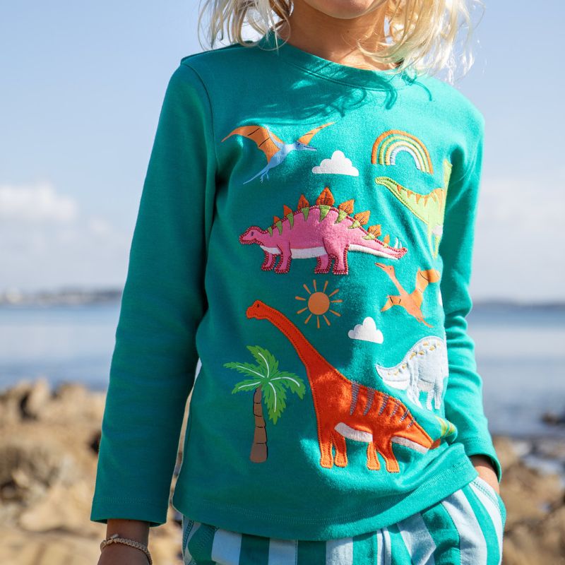 Frugi Adventure Appliqué Top - Iguana/Dinosaur