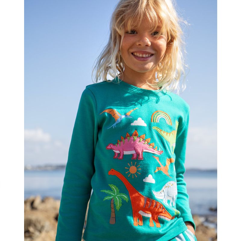 Frugi Adventure Appliqué Top - Iguana/Dinosaur