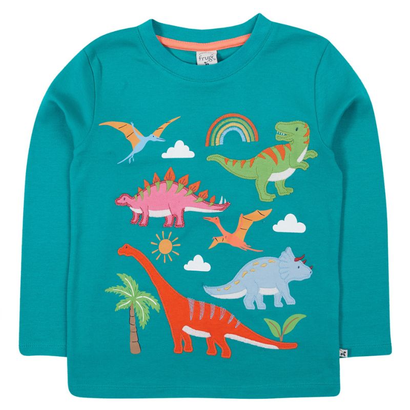 Frugi Adventure Appliqué Top - Iguana/Dinosaur