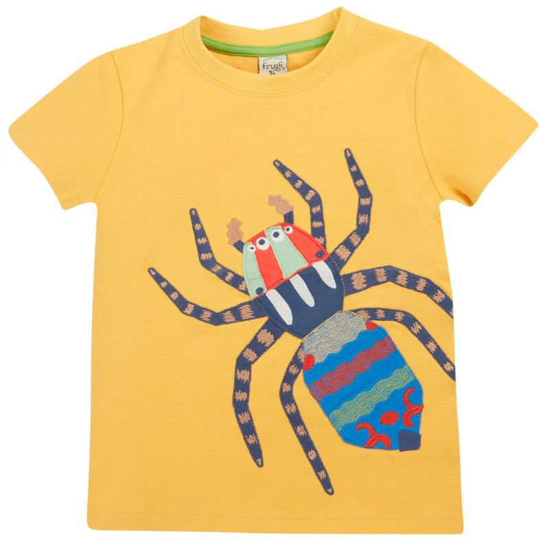 Frugi Carsen Appliqué T-shirt - Bumblebee/Peacock Spider