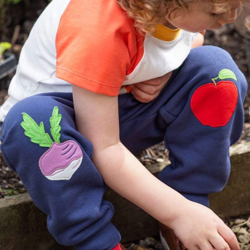 Frugi Character Crawlers Sweatpants - Navy Blue/Veg