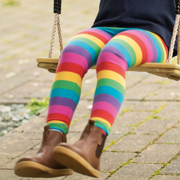 Frugi Libby Kids Rainbow Stripe Leggings - Foxglove