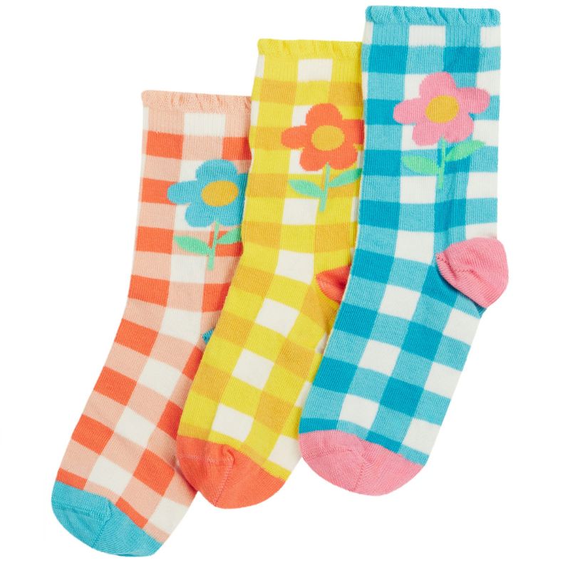 Frugi Freya Frilled Socks - 3 Pack - Gingham Multipack