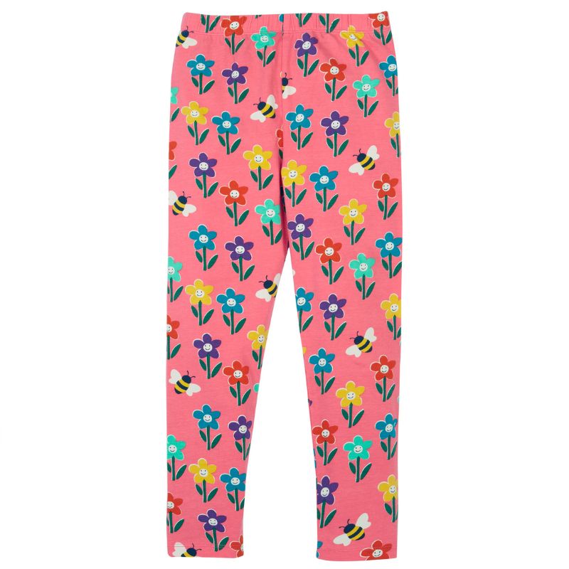 Leggings with a floral pattern on a pink background
