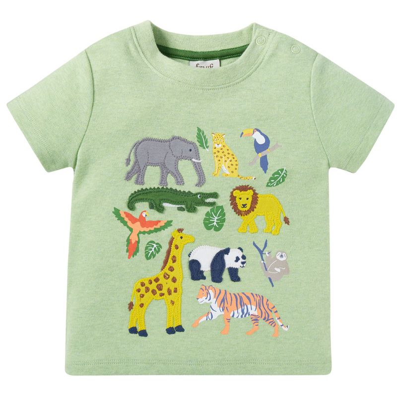Frugi Little Creature Appliqué T-shirt - Kiwi Marl/Jungle
