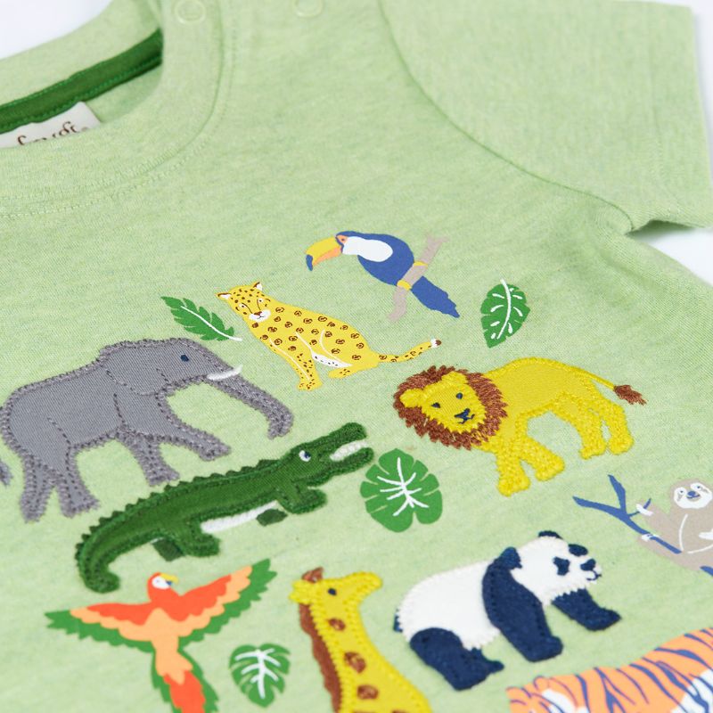 Frugi Little Creature Appliqué T-shirt - Kiwi Marl/Jungle