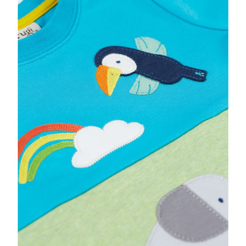 Frugi Little Penryn Panel T-shirt - Tropical Sea/Elephant