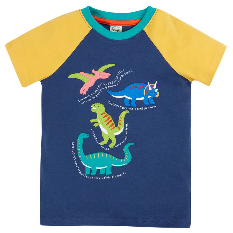 Frugi Renny Raglan T-shirt - Navy Blue/Dino