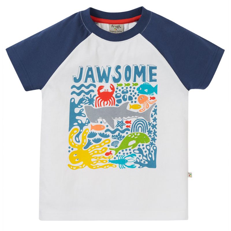 Frugi Reid Raglan T-shirt - Soft White/Jawsome
