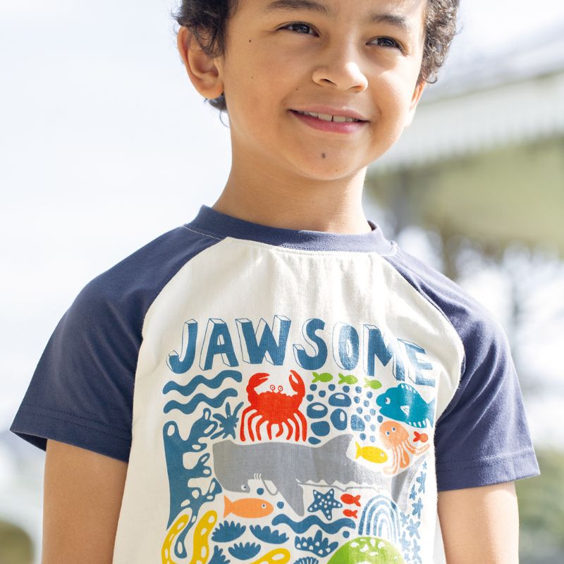 Frugi Reid Raglan T-shirt - Soft White/Jawsome