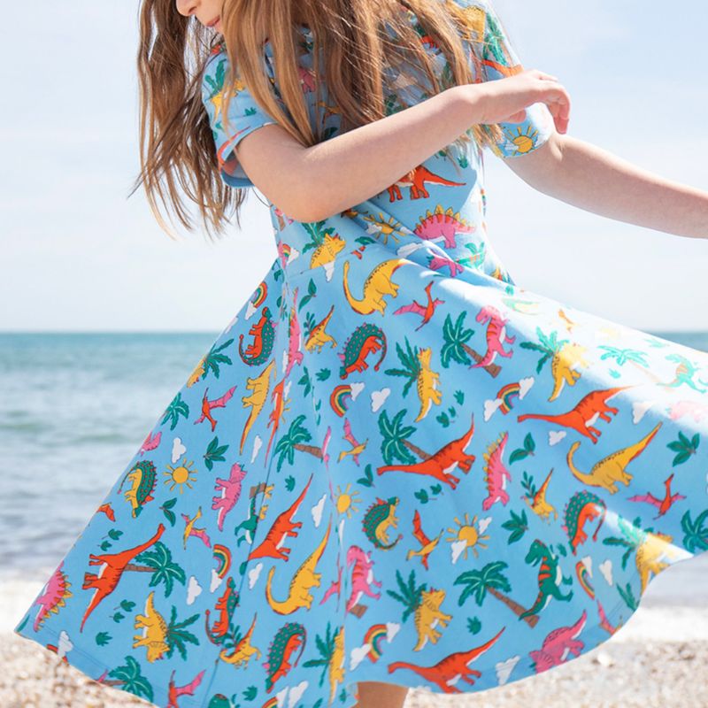 Frugi Sunshine Skater Dress - Short Sleeve - Bluebird Dinoland