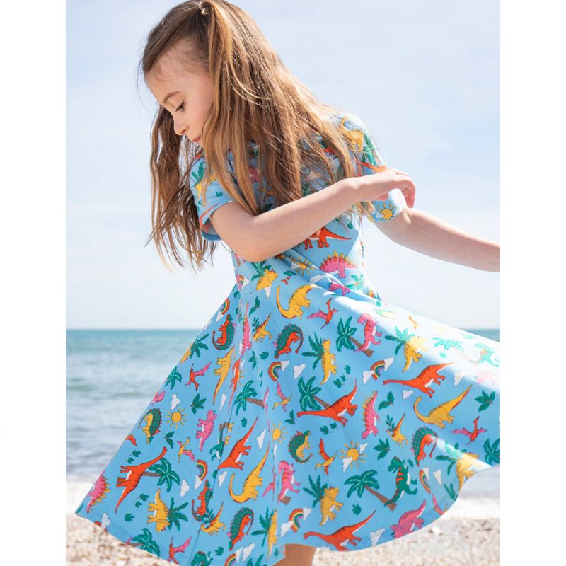 Frugi Sunshine Skater Dress - Short Sleeve - Bluebird Dinoland