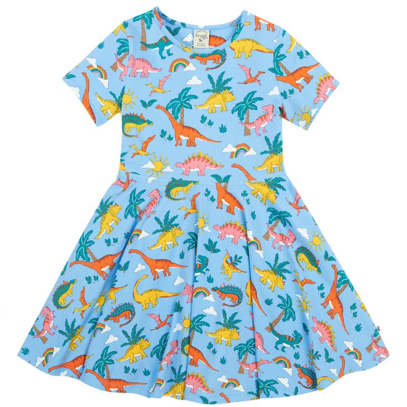 Frugi Sunshine Skater Dress - Short Sleeve - Bluebird Dinoland