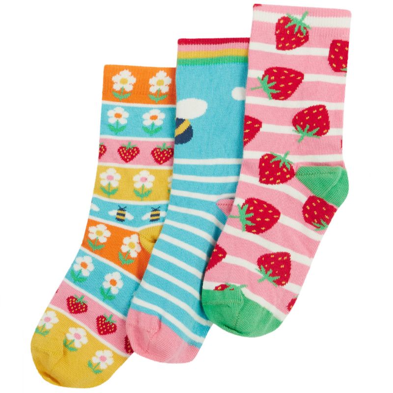 Frugi Rock My Socks - 3 Pack - Strawberry Multipack