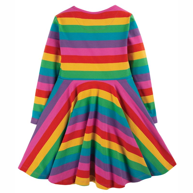 Frugi Sofia Skater Dress - Long Sleeve - Foxglove Rainbow Stripe