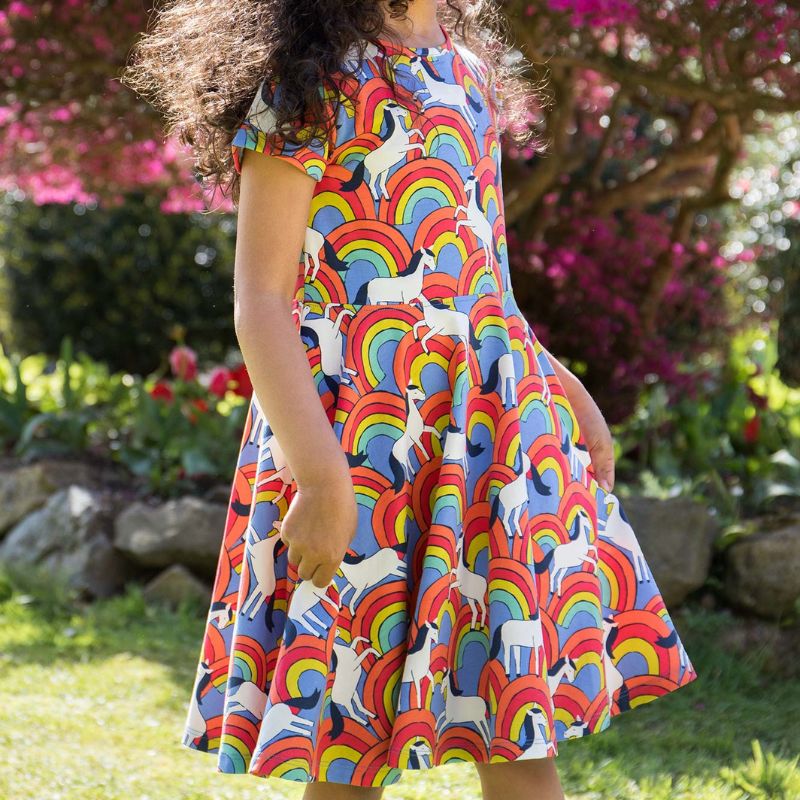 Frugi Spring Skater Dress - Short Sleeve - Over The Rainbow