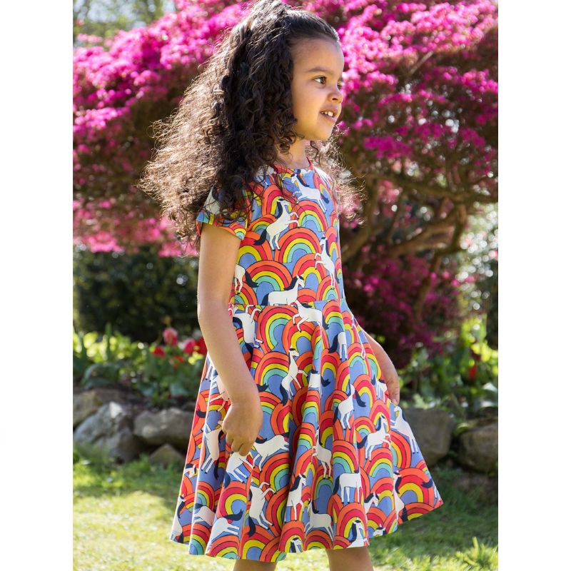 Frugi Spring Skater Dress - Short Sleeve - Over The Rainbow