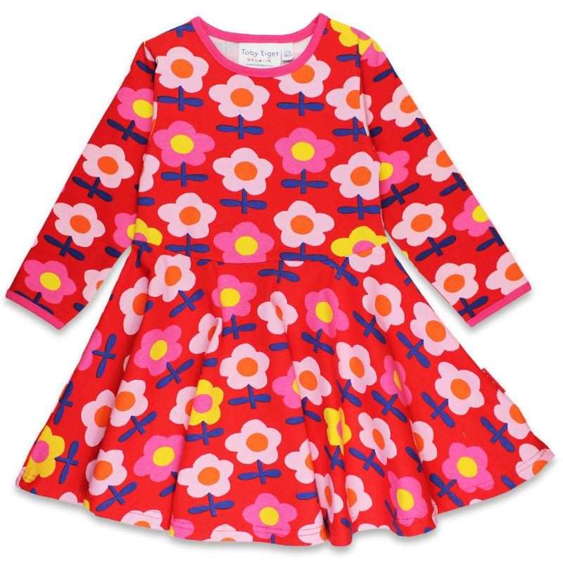 Toby Tiger Flower Print Skater Dress - Long Sleeve