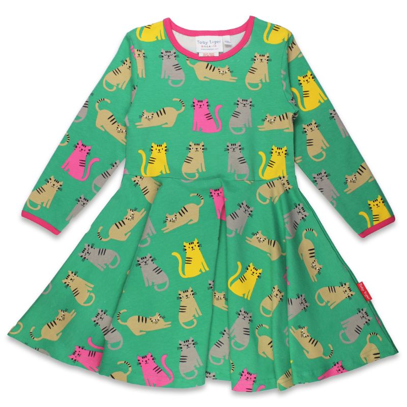 Toby Tiger Kitten Print Skater Dress - Long Sleeve