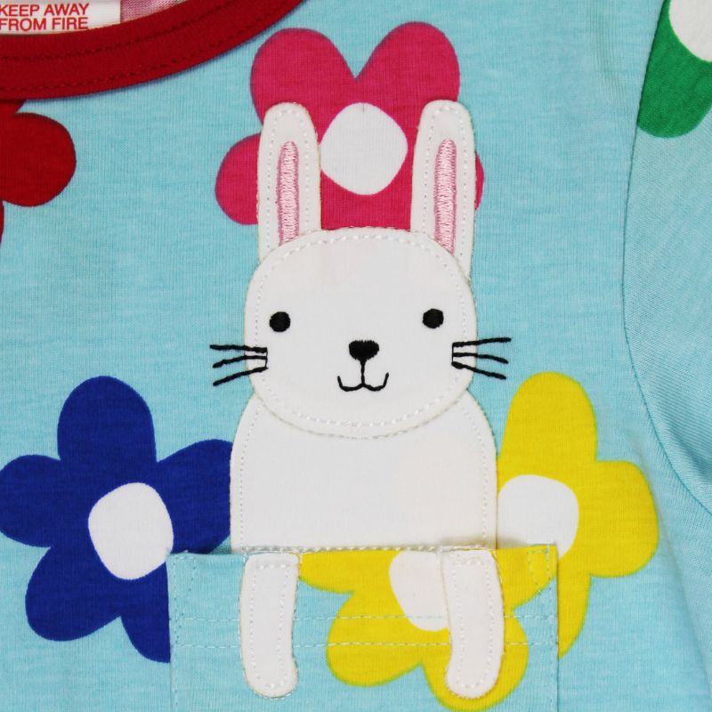 Toby Tiger Rainbow Bloom Bunny Pocket Appliqué T-shirt closeup