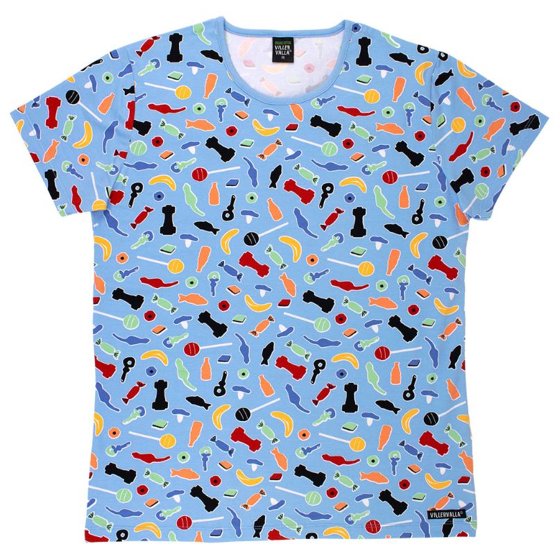 Villervalla Candy Print Unisex Adult T-Shirt - Light Nautic Blue