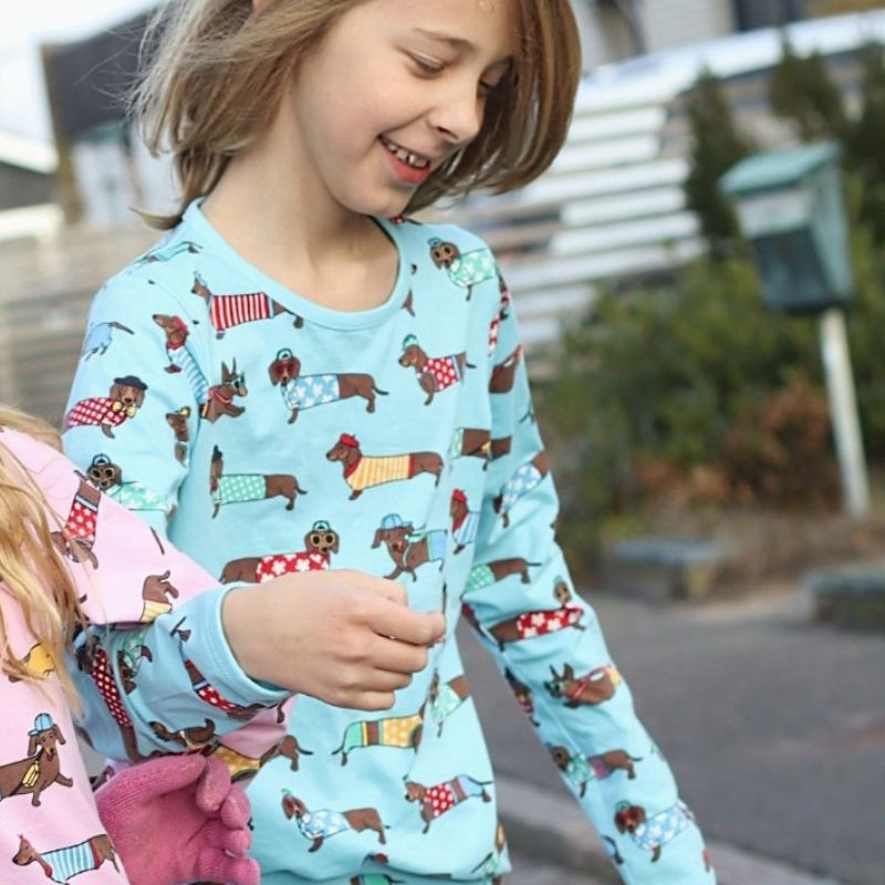 Villervalla Dachshund Kids Top - Pool Blue