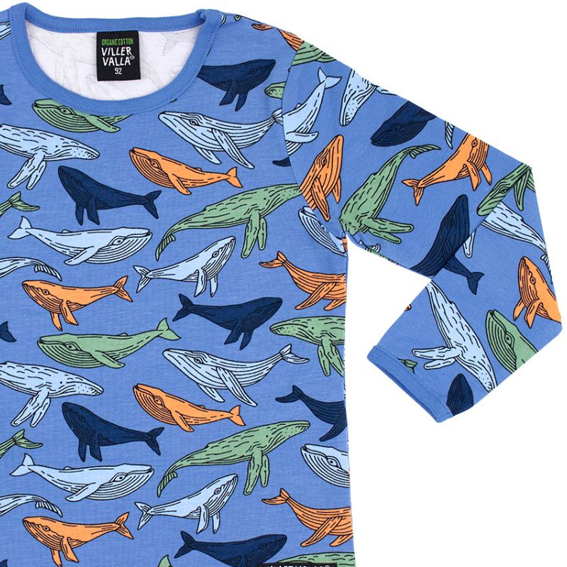 Villervalla Whale Print Kids Top - Nautic Blue