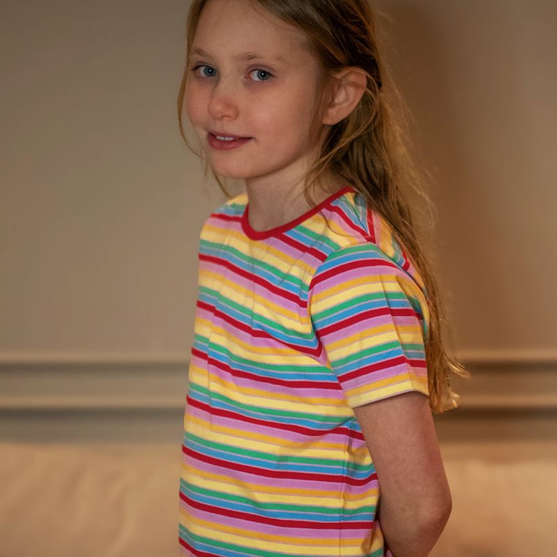 Villervalla Multistripe Kids T-Shirt - Dahlia Pink