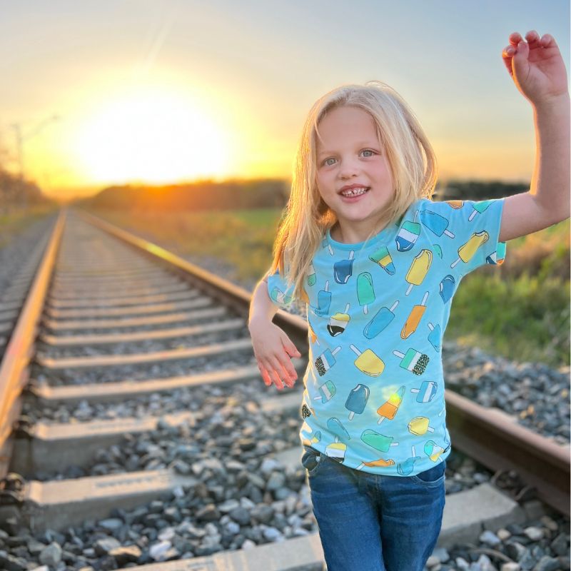 Villervalla Kids Ice Cream Popsicle T-Shirt - Aruba Blue
