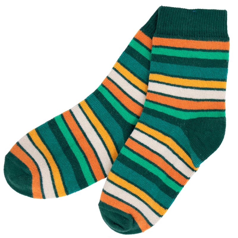 Striped sock with green, orange, and white colors on a white background - Villervalla brand