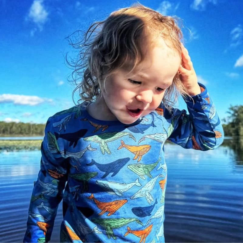Villervalla Whale Print Kids Top - Nautic Blue