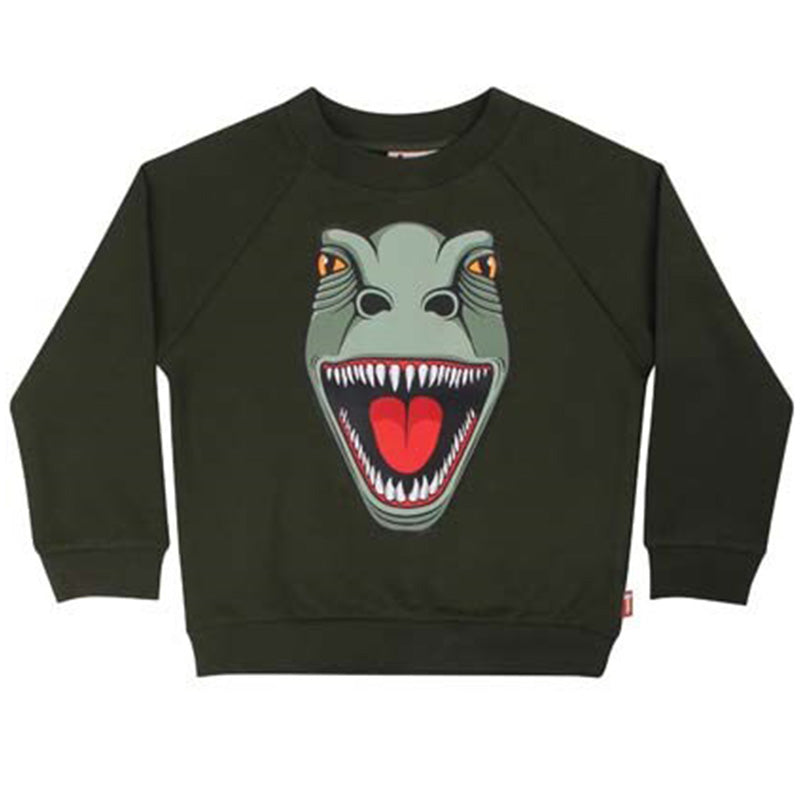 DYR Cph by Danefae Kids T-Rex Dinosaur Sweatshirt - Dark Safari Green