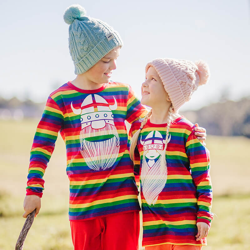 Danefae Freja the Viking Kids Top - Rainbow Stripes - Long Sleeve