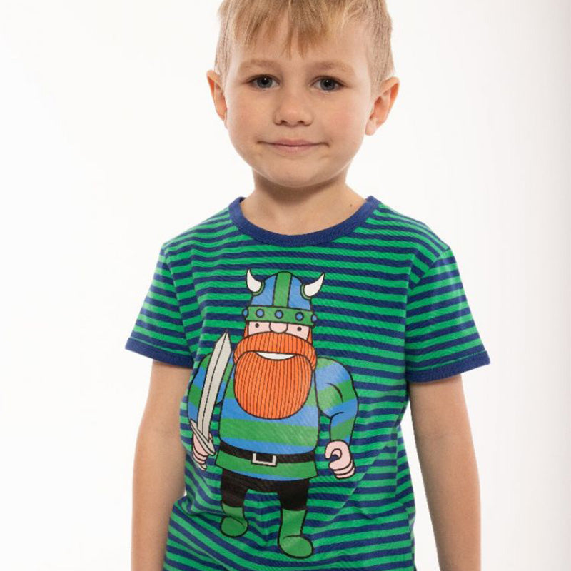 Danefae Erik the Viking Stripe T-Shirt - Green/Royal Blue