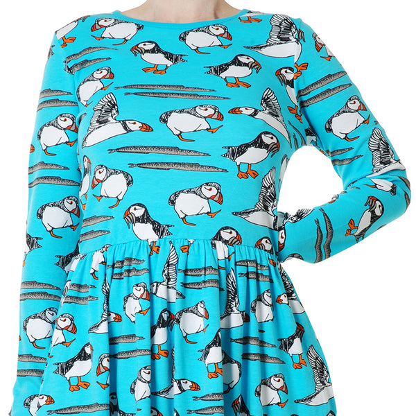 20% off- DUNS Sweden Adult Puffin Twirly Dress - Long Sleeve - Blue A -  Scandi Down Under