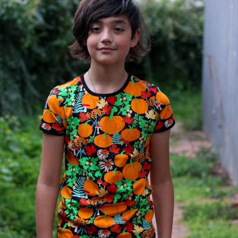 DUNS Sweden Kids Autumn Garden with Pumpkins T-shirt - Black