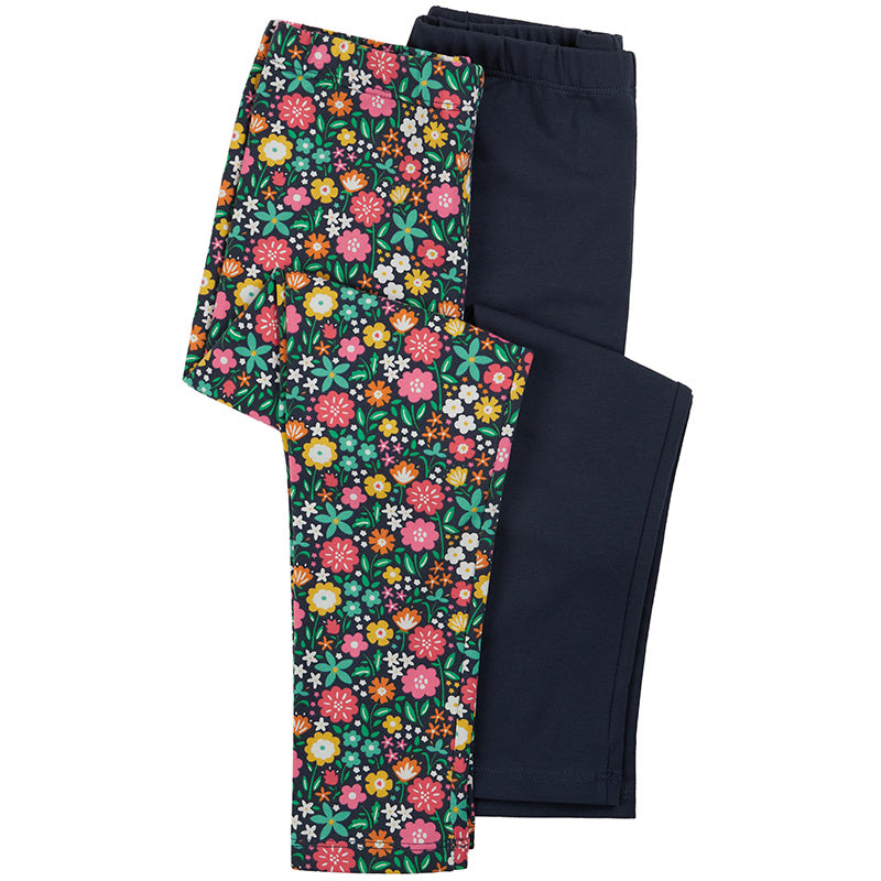 Frugi Libby Printed Kids Leggings - 2 Pack - Indigo Kernow Floral/Indigo