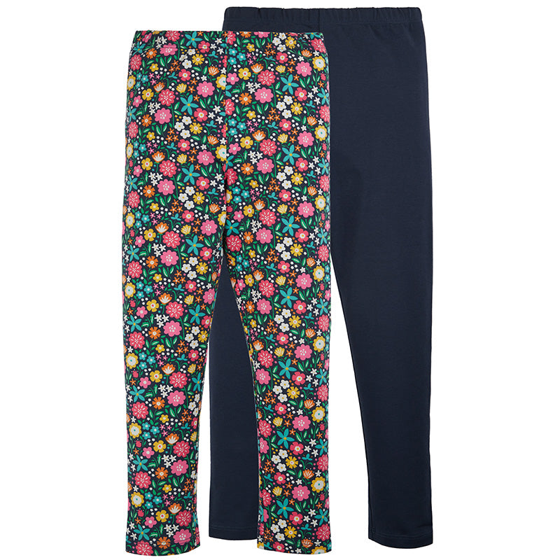 Frugi Libby Printed Kids Leggings - 2 Pack - Indigo Kernow Floral/Indigo