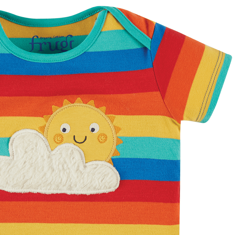 Frugi Bobster Sun Cloud Applique T-shirt - Rainbow Stripe