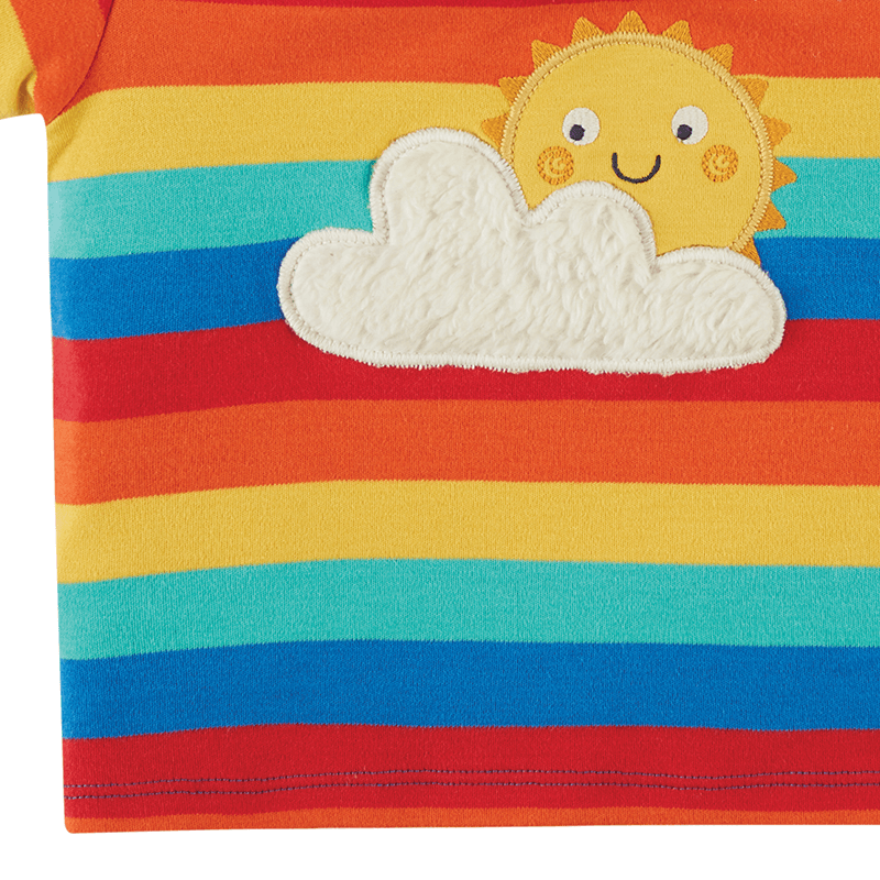Frugi Bobster Sun Cloud Applique T-shirt - Rainbow Stripe