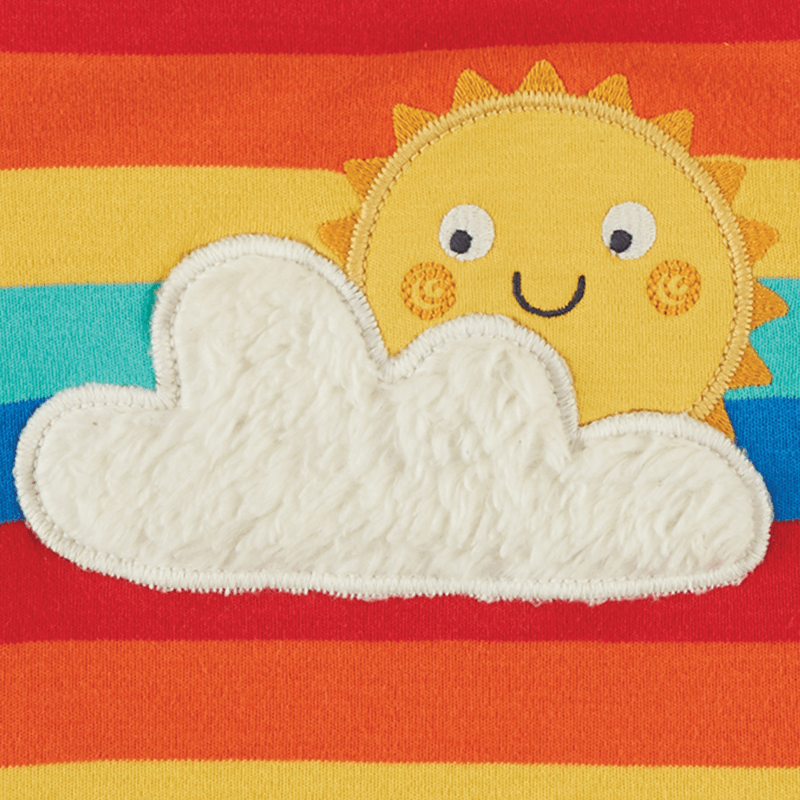 Frugi Bobster Sun Cloud Applique T-shirt - Rainbow Stripe