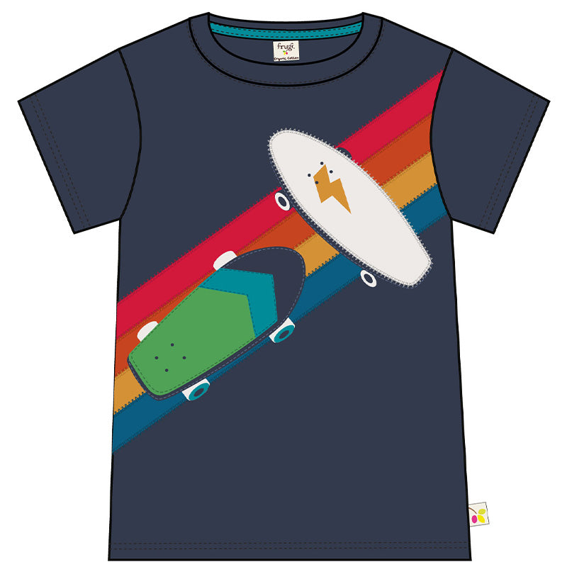 Frugi Carsen Skateboards Appliqué T-shirt - Indigo Blue (1-4y)