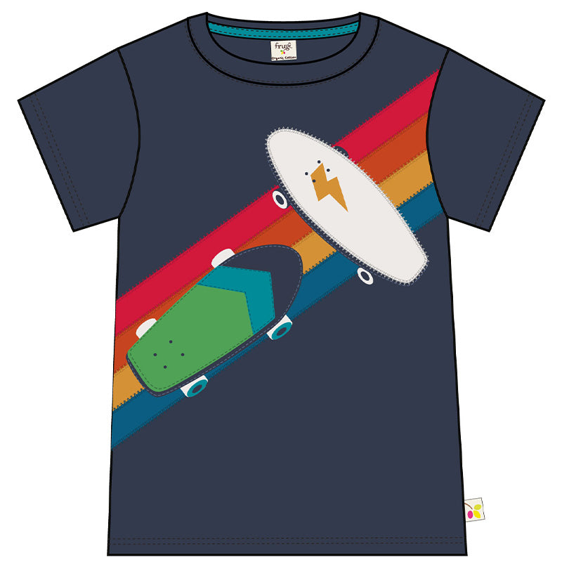 -30% off- Frugi Carsen Skateboards Appliqué T-shirt - Indigo Blue (1-4y)
